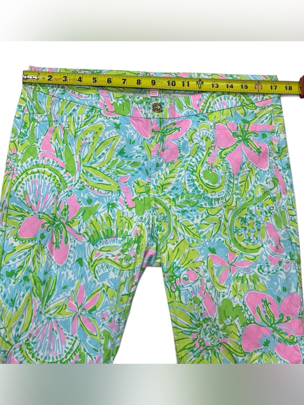 Lilly Pulitzer Bright Floral Stretch Pants - Pink & Green Sz 12 - Picture 2 of 7